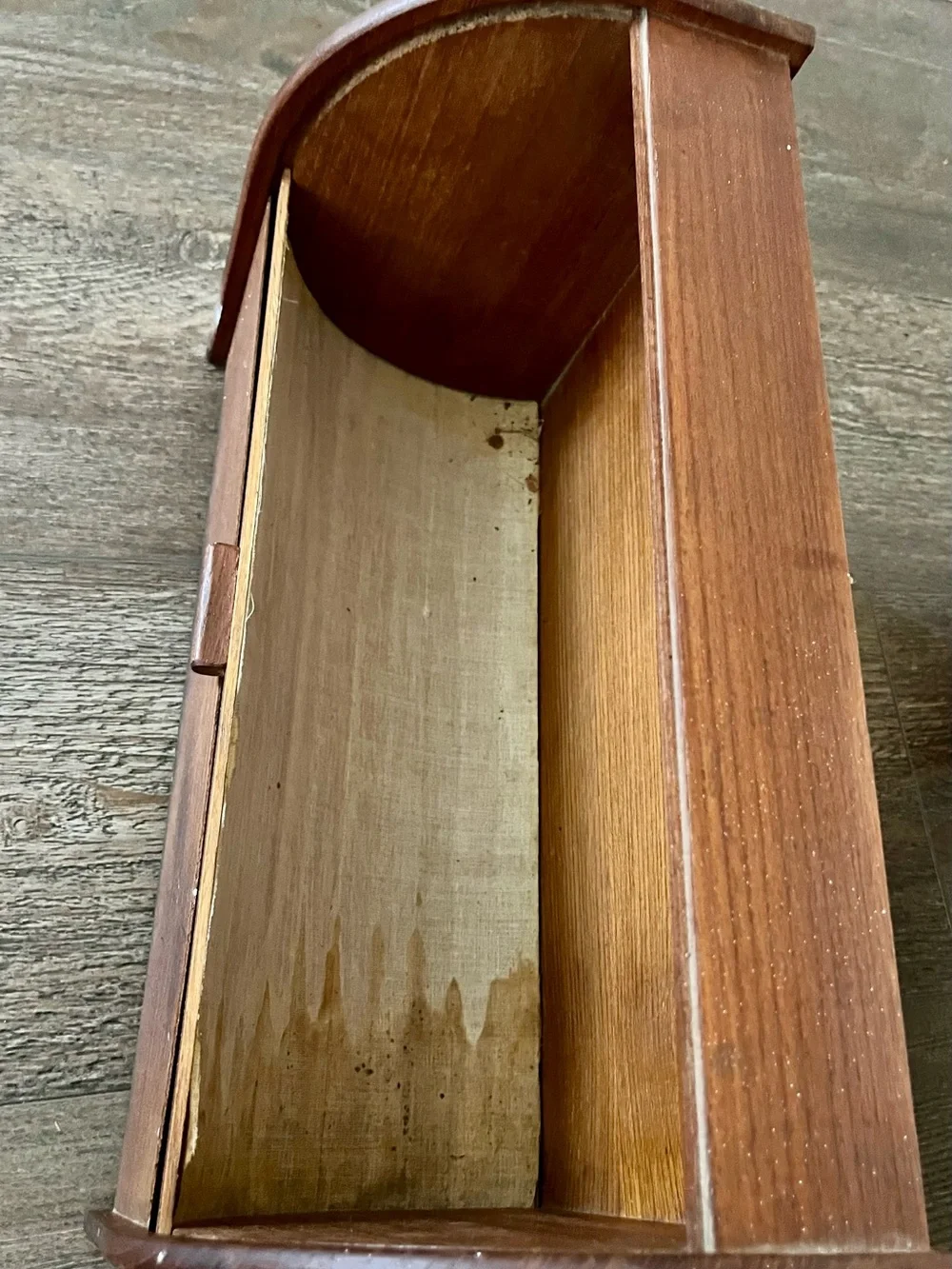 Vintage Wooden Roll-Top Bread Box in Brown
